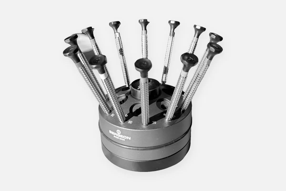 Rotating stand with watchmaker screwdrivers